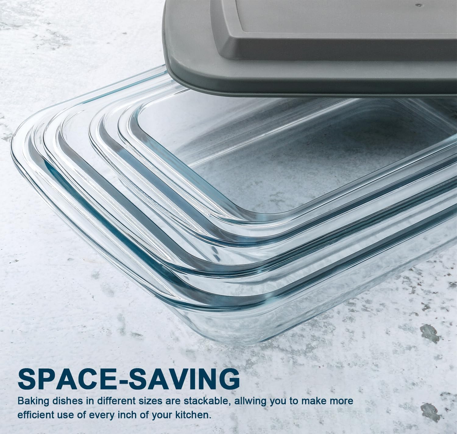 Regine Switzerland 8-Piece Deep Glass Baking Dish Set - Rectangular Bakeware with Lids for Lasagna & Leftovers | Gray