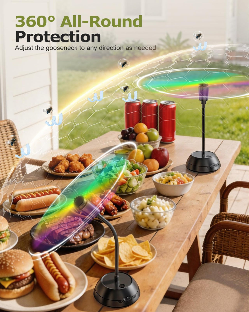 Edvision 4PCS Food Fan for Table, 2000mAh Rechargeable Portable Tabletop Fans with Holographic Blades and 360° Goose-Neck, Table Food Spinner Quiet for Picnic, Home, Party, BBQ(Black)