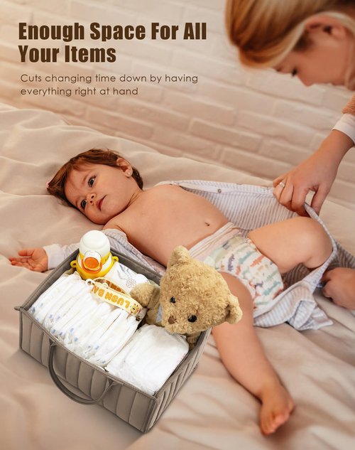 SWEET DOLPHIN 2-Pack Quilted Diaper Caddy Organizer – Premium Puffer Style Nursery Storage Bins – Water-Resistant & Wipeable Changing Table Organizer – Trendy Tote for Home & Car Travel - Mocha Brown
