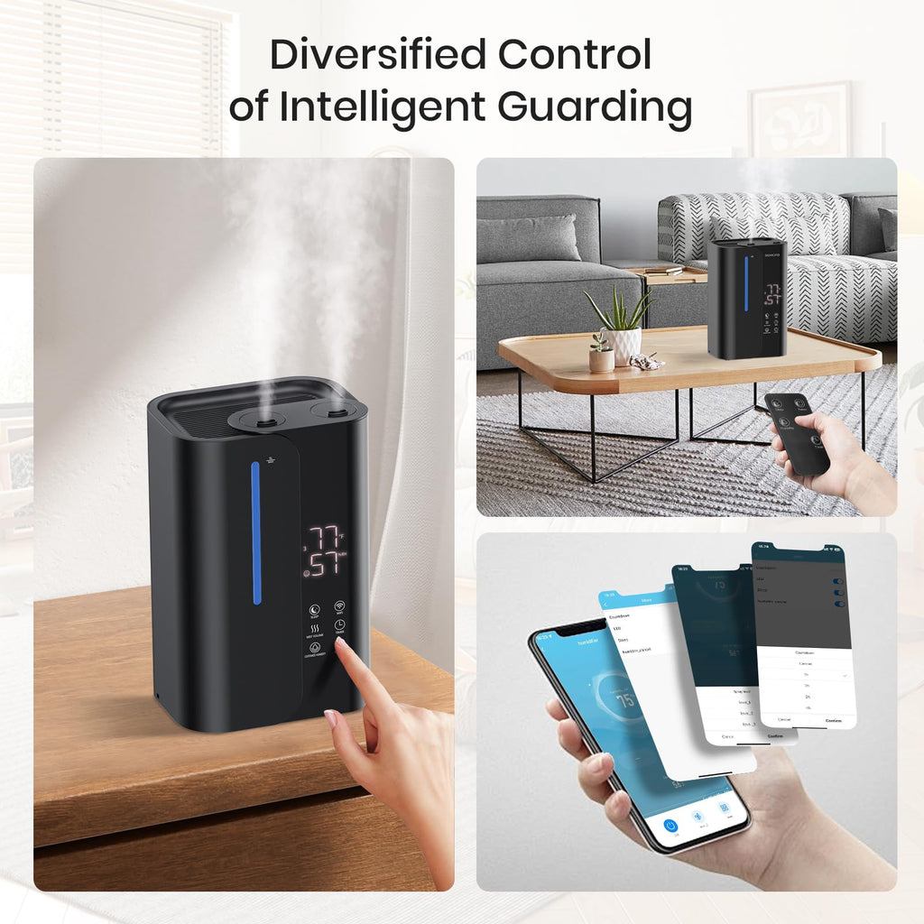 OGACFO 5L Cool Mist Humidifiers for Bedroom Large Room, Top Fill Ultrasonic Smart Air Humidifier for Baby & Plants with Essential Oil Diffuser, 50H Runtime 28 dB Quiet Baby Humidifier