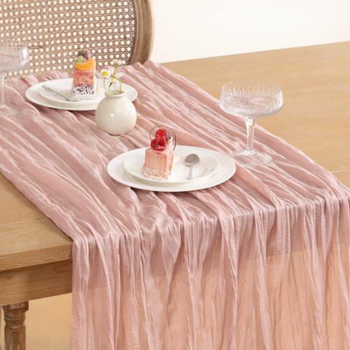Cheesecloth Table Runner by Dusty Pink | 10FT Boho Rustic Gauze | 35x120 Inch for Weddings & Events