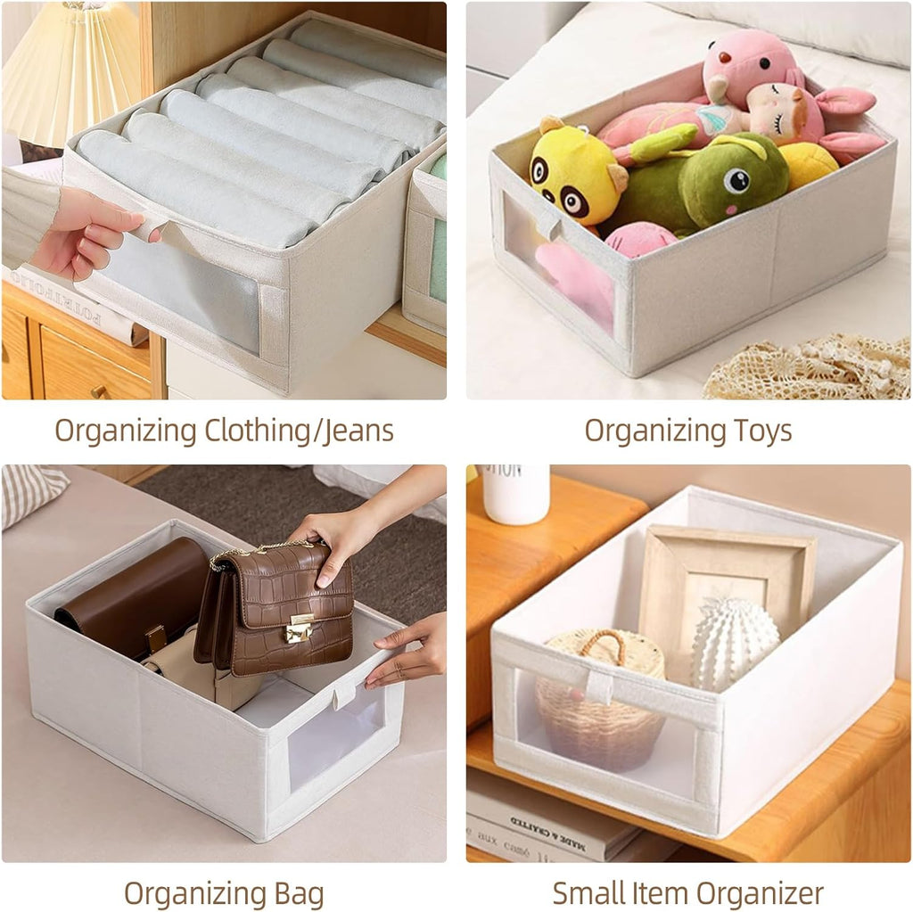 Skiennix Linen Closet Organizers - 10 Pack Foldable Storage Bins with Clear Window for Clothing & Jeans