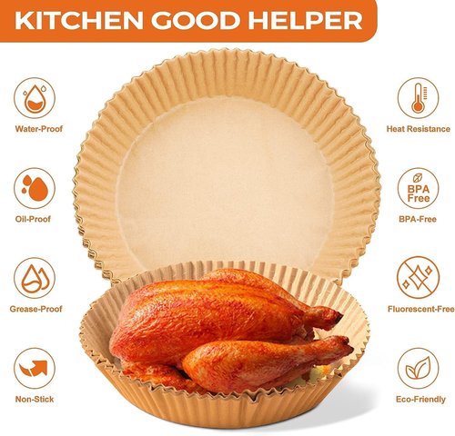 Air Fryer Paper Liners - 125 Pcs Disposable Oilproof Waterproof Parchment for 6.5-Inch Baskets