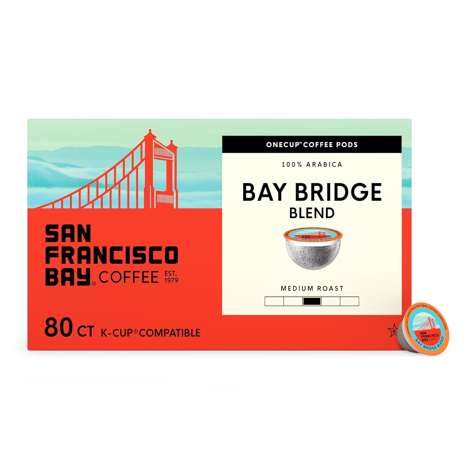 San Francisco Bay K-Cup Coffee Pods - Bay Bridge Blend, Medium Roast, 80 Count, Compostable