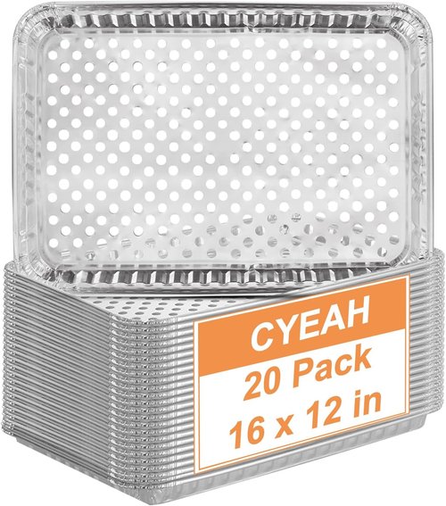 CYEAH Large Aluminum Foil Grill Topper Pans - 20 Pcs Non-Stick BBQ Grilling Trays, 16 x 12 in