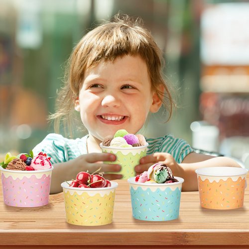 Hallswl 100pcs 9oz Ice Cream Bowls Disposable,Paper Ice Cream Cups,5 Color Sprinkles Food Containers for Dessert Snack Frozen Yogurt Soup and Summer Birthday Party Supplies