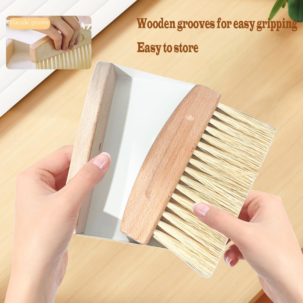 BSMstone Mini Broom and Dustpan Set Small Metal Dustpan and Brush Set Hand Whisk Broom for Home Office Desktop Sofa Pet Care Household Cleaning (sisal Hemp bristles, White)