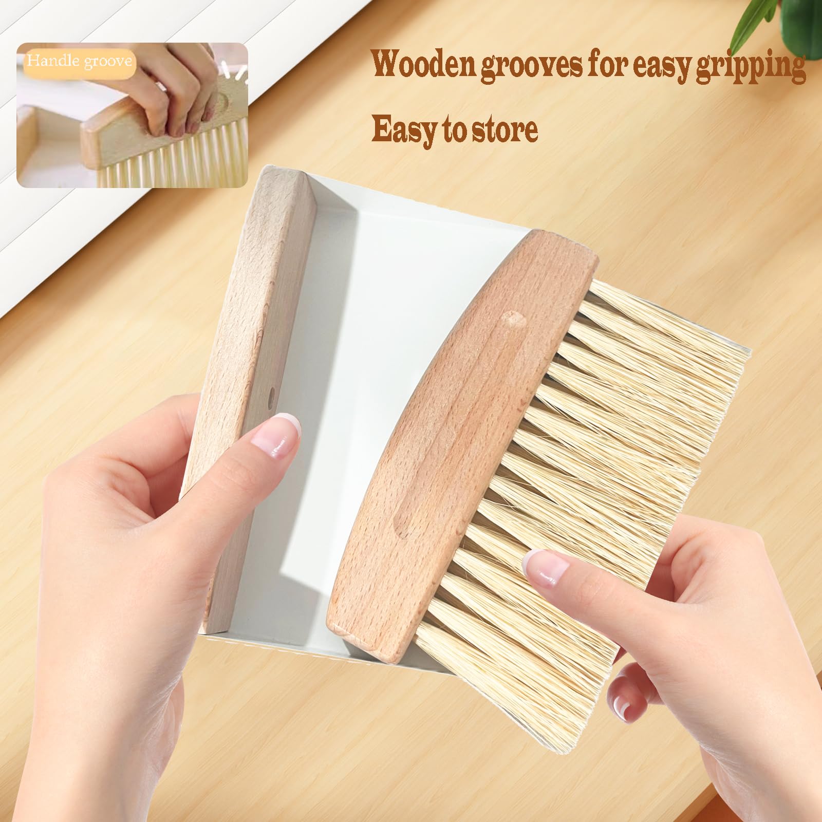 BSMstone Mini Broom and Dustpan Set Small Metal Dustpan and Brush Set Hand Whisk Broom for Home Office Desktop Sofa Pet Care Household Cleaning (sisal Hemp bristles, White)