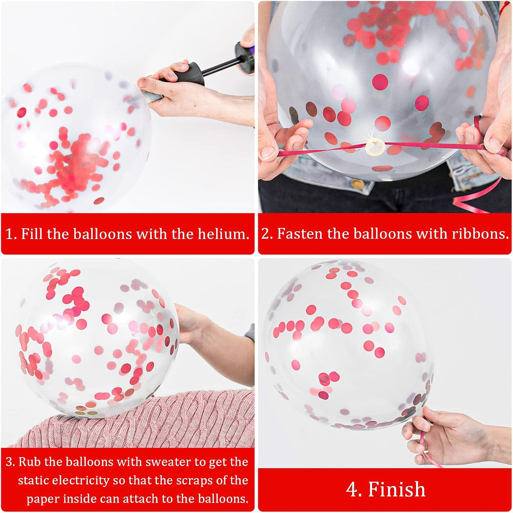 Whaline Graduation Party Balloons Set - 60 Pcs with Confetti & Grad Cap Designs | Red & White