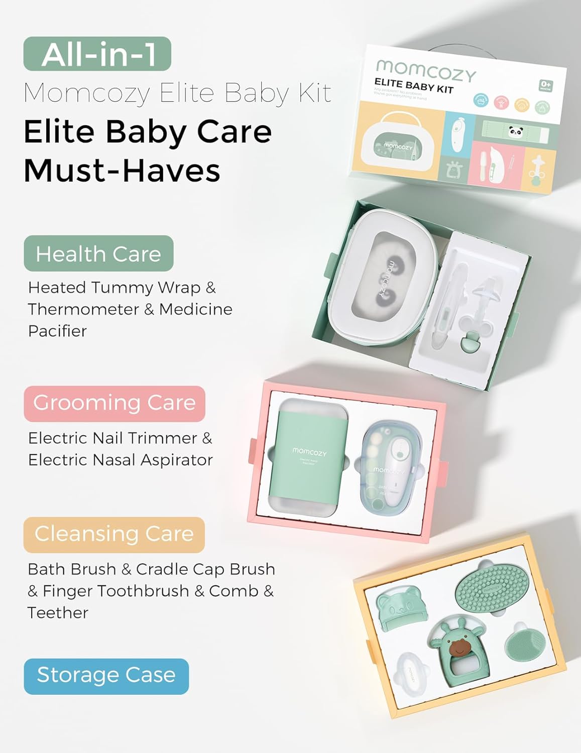 Momcozy Elite Baby Kit - Essential Grooming & Health Care Set | Electric Nail File, Nasal Aspirator, Thermometer & More