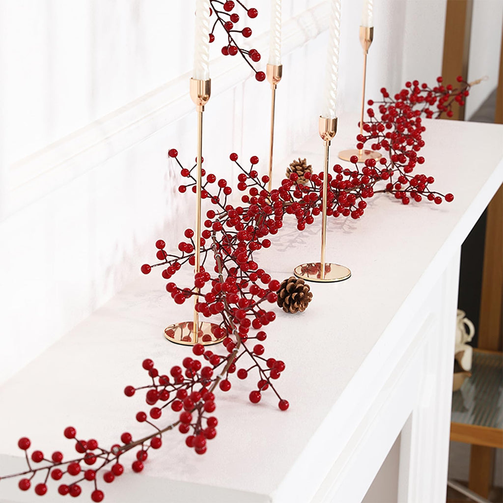 Wuhetyo Christmas Red Berry Garland, Artificial Red and Burgundy Berry Garland Christmas Decor for Winter Indoor Outdoor Home Fireplace Table Happy New Year Decorations(Large Berry)-1PCS
