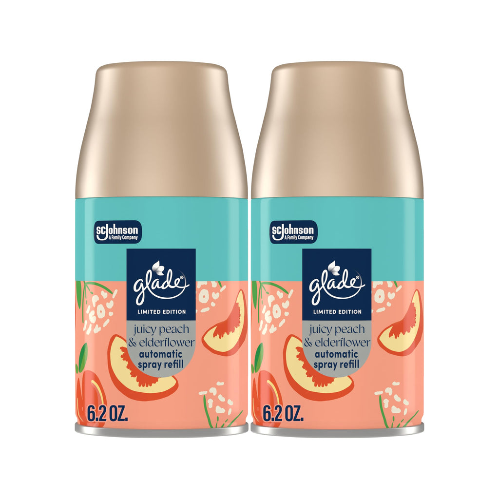 Glade Automatic Spray Refill, Juicy Peach & Elderflower, Scented Air Freshener for Home and Bathroom, 6.2 Oz, 2 Count