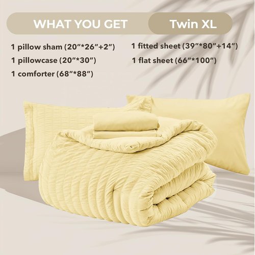 HYMOKEGE Twin XL Comforter Set - All Season Luxury 5-Piece Bedding Set in Yellow Seersucker