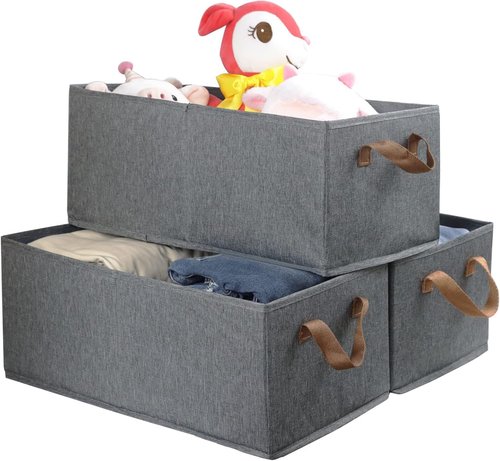 Fordonral Large Capacity Storage Bins - Sturdy Foldable Organizer for Clothing, Toys & Books | Pack of 3