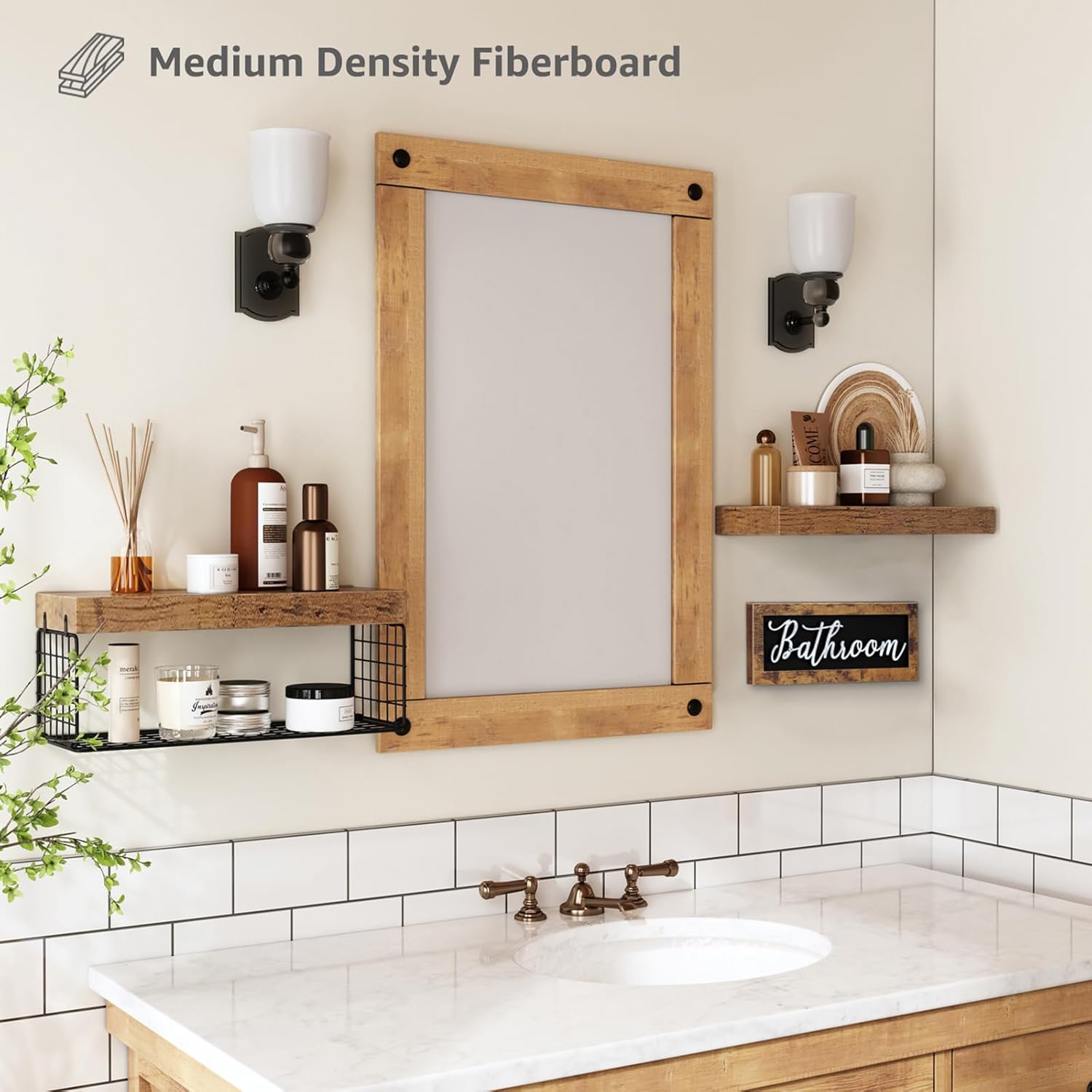QEEIG Bathroom Shelves Over Toilet - Rustic Brown Floating Shelf Set for Farmhouse Decor | 16 Inch 2+1 Design