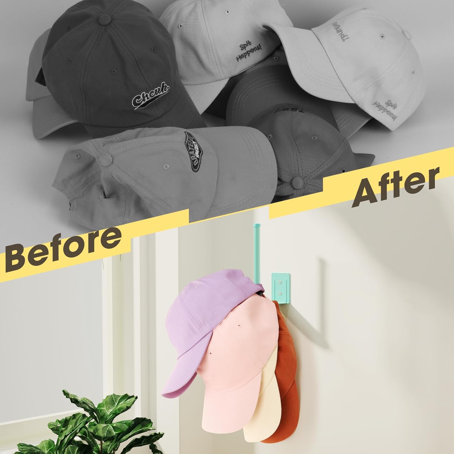 Skiennix Hat Rack - Stainless Steel Baseball Cap Organizer with Strong Adhesive | 2 Pack, Light Blue 6 in