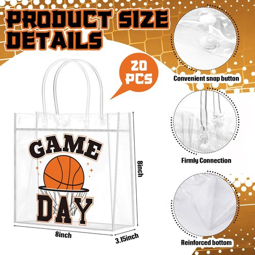 Wesnoy 20 Pcs Basketball Goodie Bags Basketball Party Favor with Handles Reusable Sport Themed Treat Bags for Candy Birthday Party Supplies 8 x 8 x 3.15''