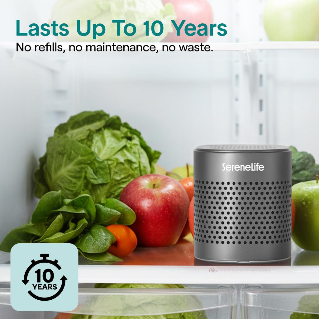 SereneLife Fridge Deodorizer - Multi-Use Aluminum Pod for Odor Elimination | Compact & Reusable, Lasts 10 Years (Gray)