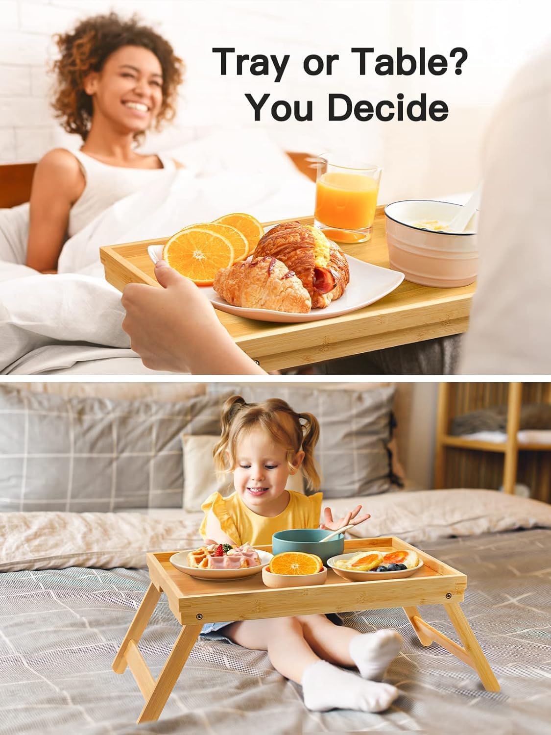 Pipishell Bamboo Bed Tray Table - Foldable Legs for Breakfast, Laptop Desk & Snack Use | Versatile Design