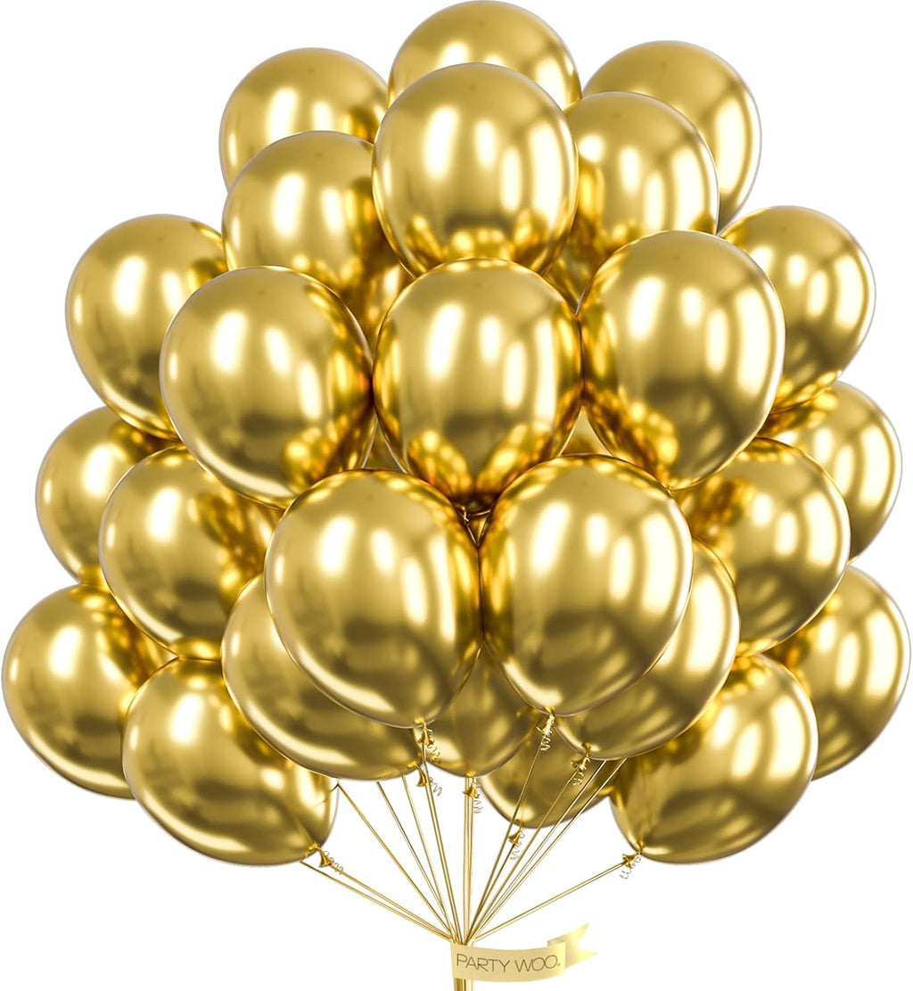 PartyWoo Metallic Gold & White Balloons - 100 Pack for Stunning Celebrations