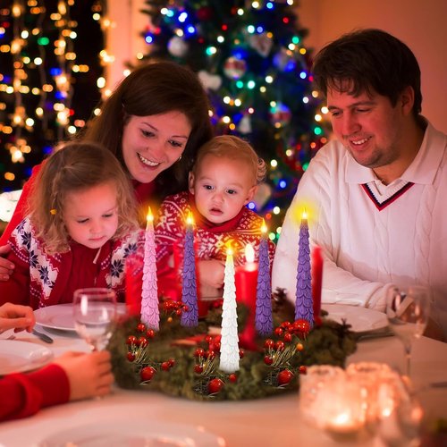 Baquler Flameless Advent Candle Set - 10 Inch LED Taper Candles with Remote Timer | Purple, Pink, White