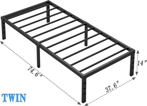 Jetonix Twin Metal Bed Frame - Heavy Duty Sturdy Design with Storage Space | Easy Assembly, Black, 14 Inch