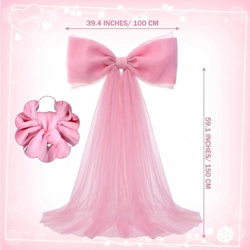 Canlierr Extra Large Pink Organza Bow - 39 x 59 Inch Tulle Decoration for Weddings & Parties