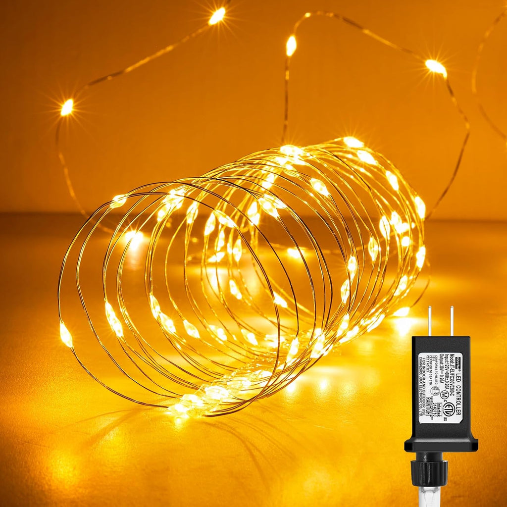 Minetom Fairy Lights - 33Ft 100 LEDs Waterproof Silver Wire String Lights | Warm White for Indoor & Outdoor Decor