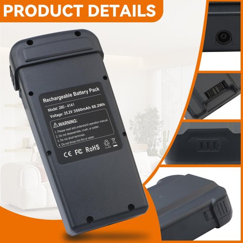 Battery Replacement for Bissell 4141 4143 4026 4031 4039 4051 4052 4091 4137 4172 4173 4194 4205 4342 Vacuum, Bissell PowerClean FurGuard 280W & PowerClean FurFinder 200W Cordless Vacuum 25.2V 3500mAh