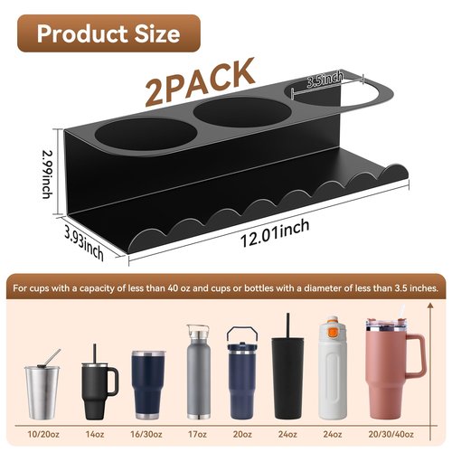 2 Pack Magnetic Cup Holder for Fridge, Water Bottle Organizer for Stanley 30&40 oz Tumbler Metal Stanley Cup Accessories Organizer for Home Kitchen Outdoor (Black)