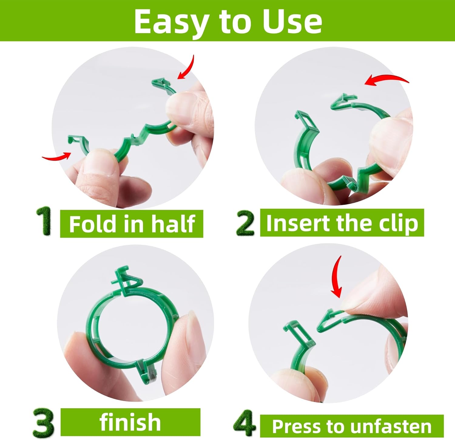 Skiennix Plant Support Clips - 100 Pcs Plastic Clips for Securing Tomato Vines | Green Garden Clips