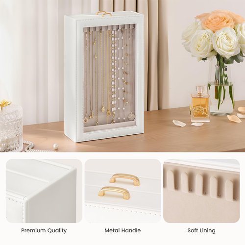 Lolalet Necklace Organizer Box, Jewelry Storage Box with Clear Window for Necklaces Bracelets, Tangle-Free Necklace Display Case for Women Girls, Mothers Day Gift