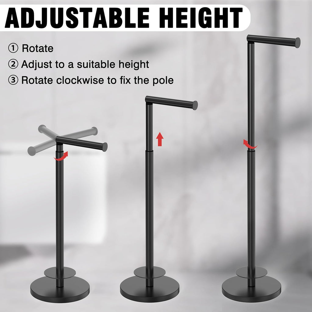 Skiennix Toilet Paper Holder Stand - Height Adjustable, Holds 6 Spare Rolls, Rustproof SUS304 Stainless Steel | Matte Black