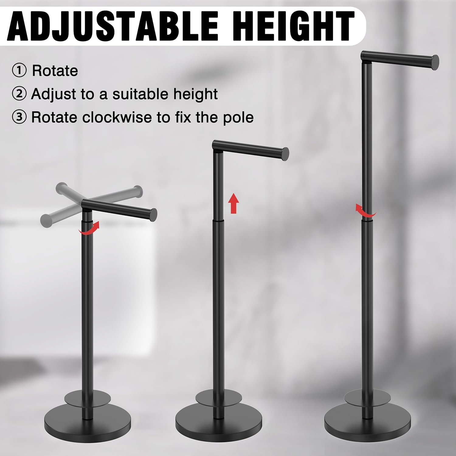 Skiennix Toilet Paper Holder Stand - Height Adjustable, Holds 6 Spare Rolls, Rustproof SUS304 Stainless Steel | Matte Black