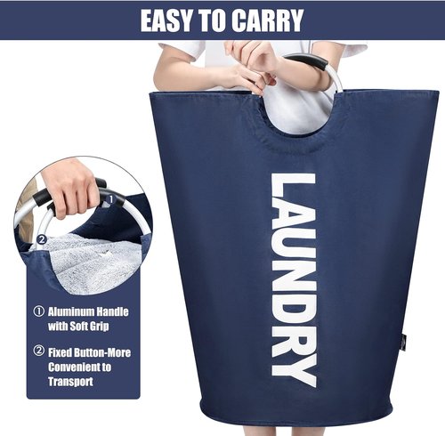 DOKEHOM X-Large Collapsible Laundry Basket Bag - 125L Capacity, Dark Blue Fabric, 7 Colors Available