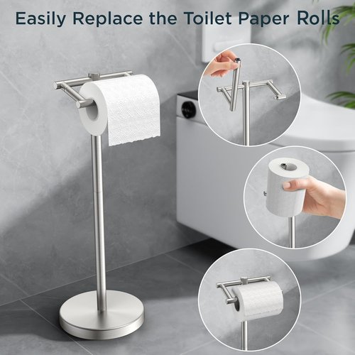 FORIOUS Stainless Steel Toilet Paper Holder - Rustproof Double Post Pivoting Design | Brushed Nickel Finish