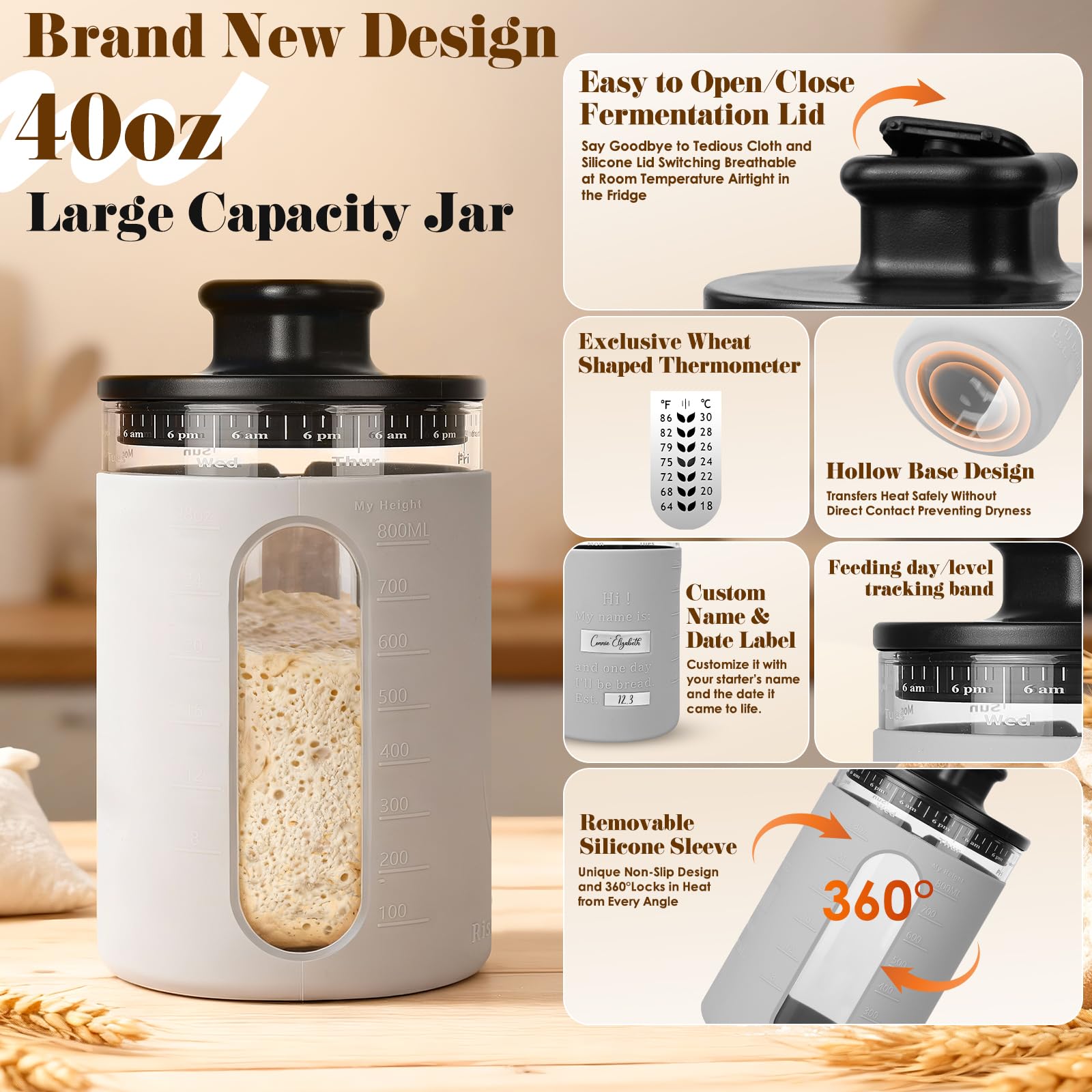 Sourdough Starter Kit with Aliquot Jar, Wood Pulp 9" Round & 10" Oval Bannetons & 34 oz Sourdough Starter Jar & Bread Sling Scrapers & Bag Complete Sourdough Baking Supplies