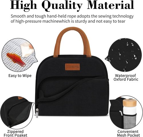 Coobiiya Insulated Lunch Box - Leakproof & Reusable Tote Bag for Work/Travel | Compact 10L (Black)