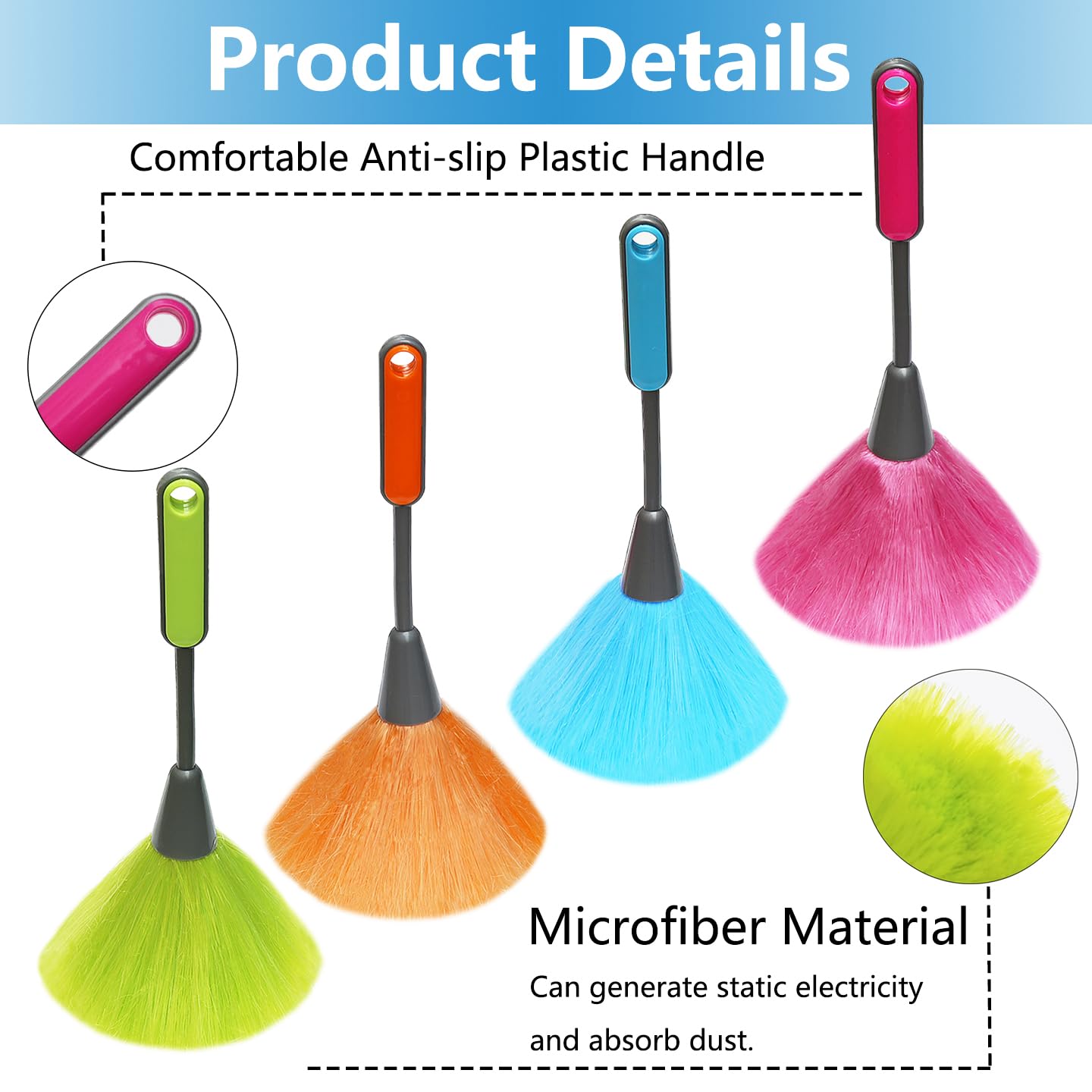 4 Pack 10" Small Microfiber Duster, Delicate Fluffy Microfiber Feather Duster, Suitable for Light Daily Household Dusting, Perfect for Cleaning Desk, Computer Screen, TV Screen, Books, Photo Frames