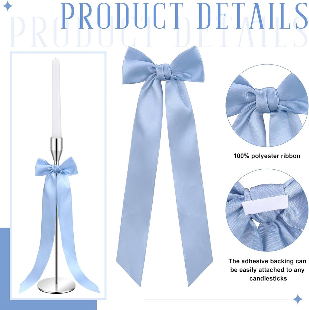 Teenyyou 12 Pcs Dusty Blue Candlestick Bows - 13 Inch Large Coquette Table Decor for Weddings & Parties