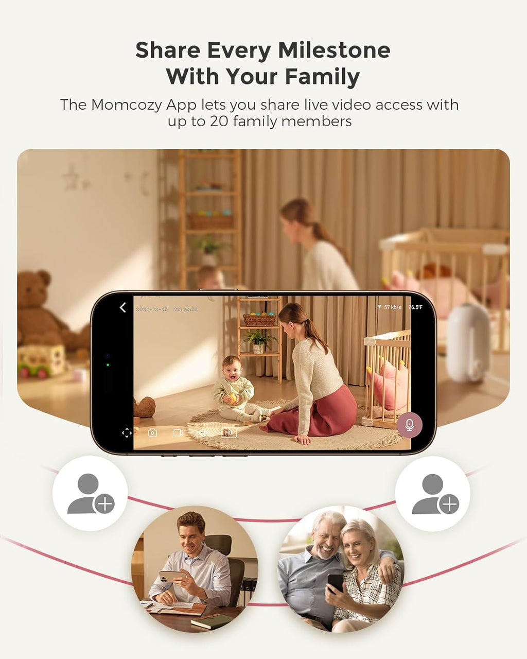 Momcozy BM04 Smart WiFi Baby Monitor - 2 Cameras, 5" 1080P Split Screen, Night Vision & 2-Way Audio