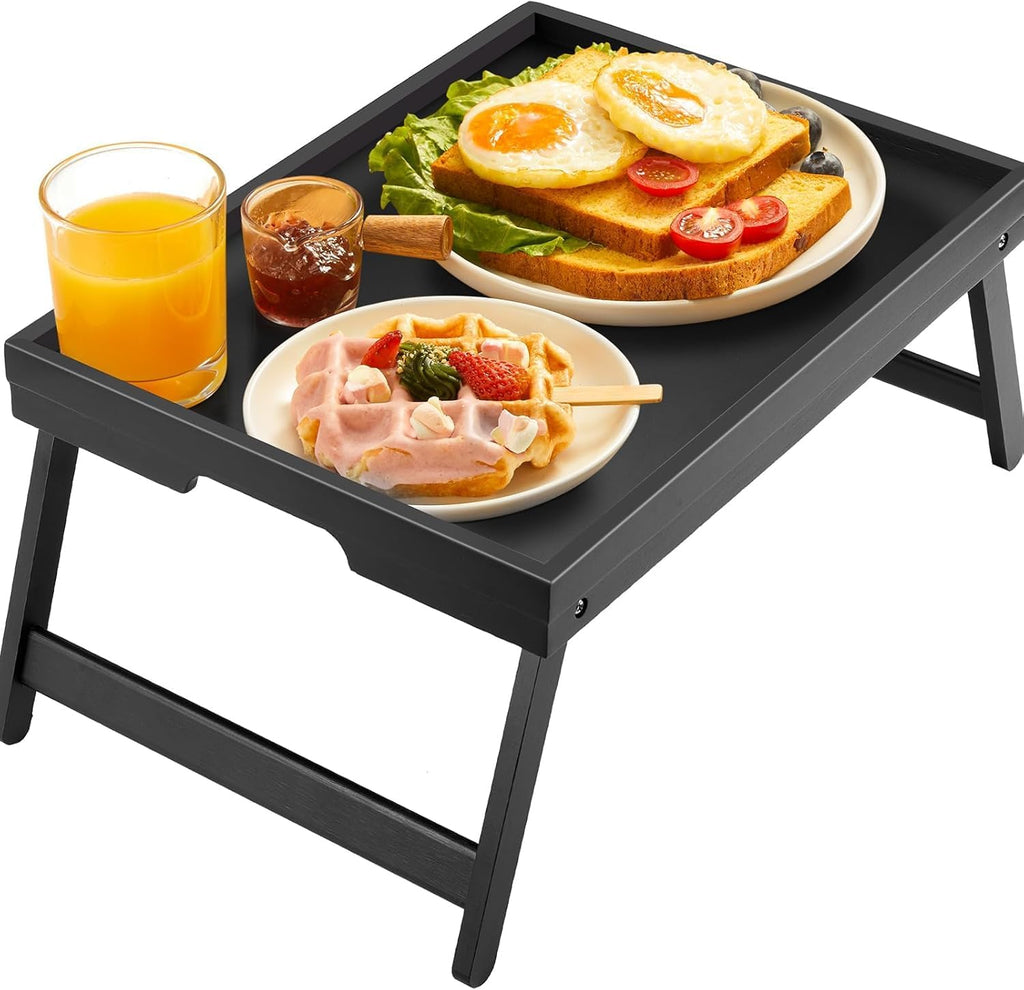 Pipishell Bamboo Bed Tray Table - Foldable Legs for Breakfast, Laptop Use | Black Color