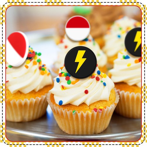 Honeydak 48 Pcs Cartoon Red and White Cupcake Ring Cartoon Birthday Decorations Yellow Cake Topper Ring Red and White Cupcake Topper Birthday Party Decorations for Girls Party