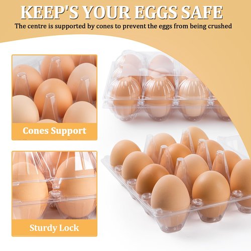 APOCHON 40PCS Plastic Egg Cartons 18 Count,Clear Egg Cartons Cheap Bulk for Fresh Eggs,Reusable Egg Holder for Family,Pasture,Farm Markets Display - Medium Egg Containers 3x6 Grids