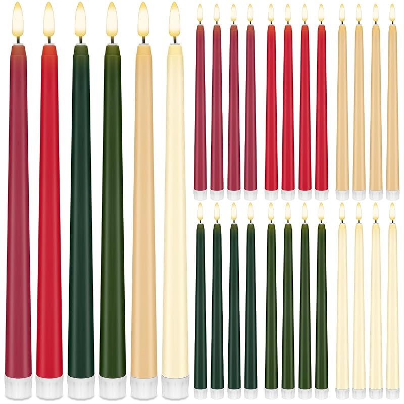 24 Pcs 11'' Christmas Flameless Taper Candles - Variation: Retro Christmas