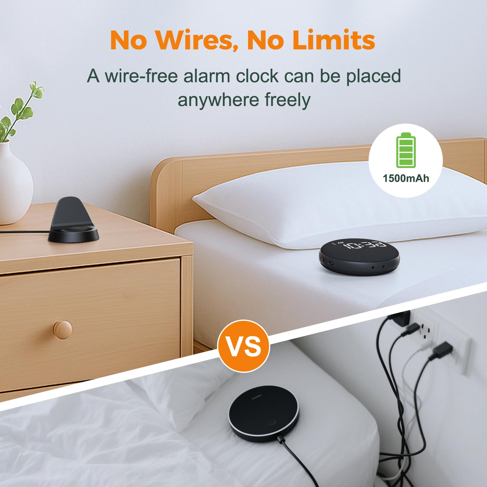 Gianna Alarm Clock for Heavy Sleepers - Vibrating Alarm Clock for Deaf, 110dB Extra Loud Alarm Clock with Bed Shaker, 3 Wake Modes, Auto Dimming, Rechargeable Portable Alarm Clock for Bedroom Travel