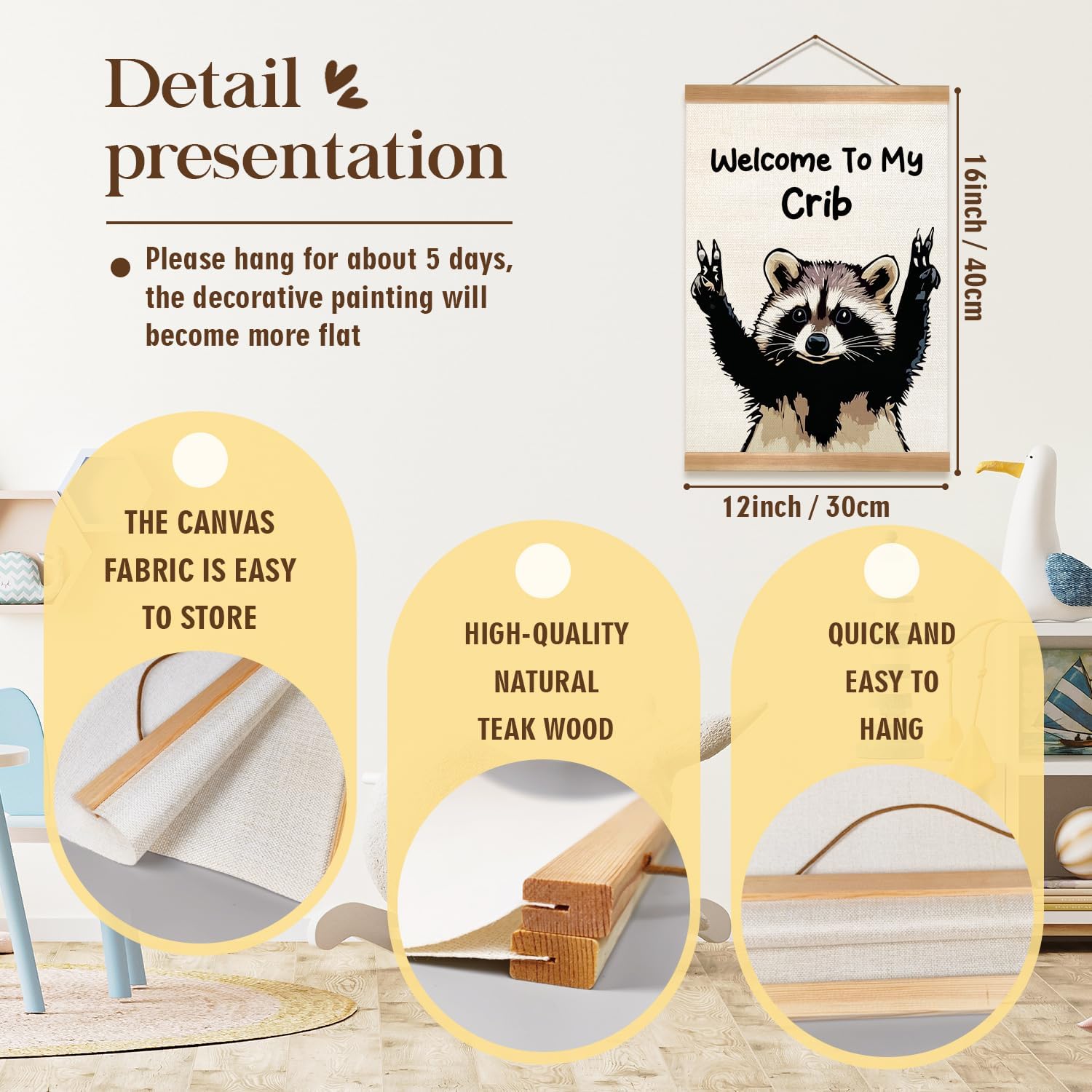 ZTGDA Raccoon Wall Art - Funny Canvas Poster for Man Cave, Nursery, or Dorm Room Decor | Durable Design