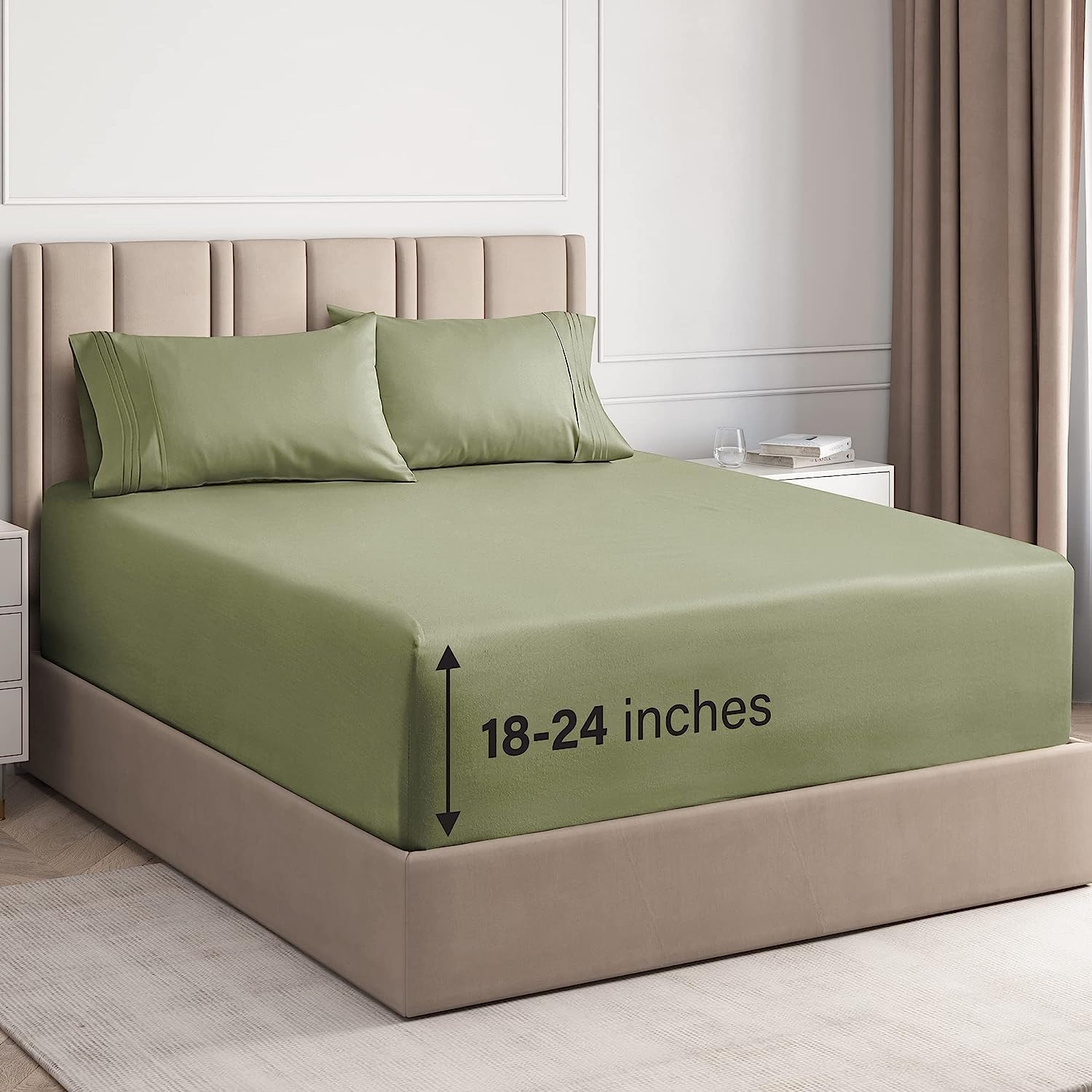 Skiennix Extra Deep Twin XL Sheet Set - 4-Piece Breathable Cooling Bedding - Soft Wrinkle-Free Sage Green
