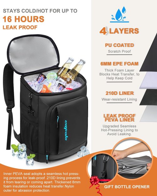 Capolo Cooler Backpack - Insulated Waterproof Lunch Bag for 36/45 Cans | Leak-Proof Soft Cooler for Camping & Beach