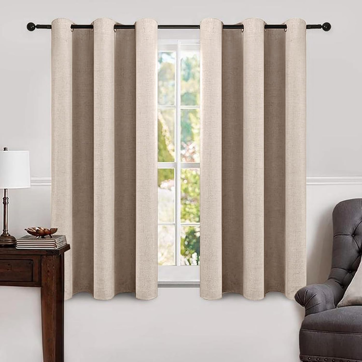 MIULEE Blackout Curtains - 100% Thermal Insulated Linen Texture Drapes | Natural Beige, 42 x 63 (2 Panels)